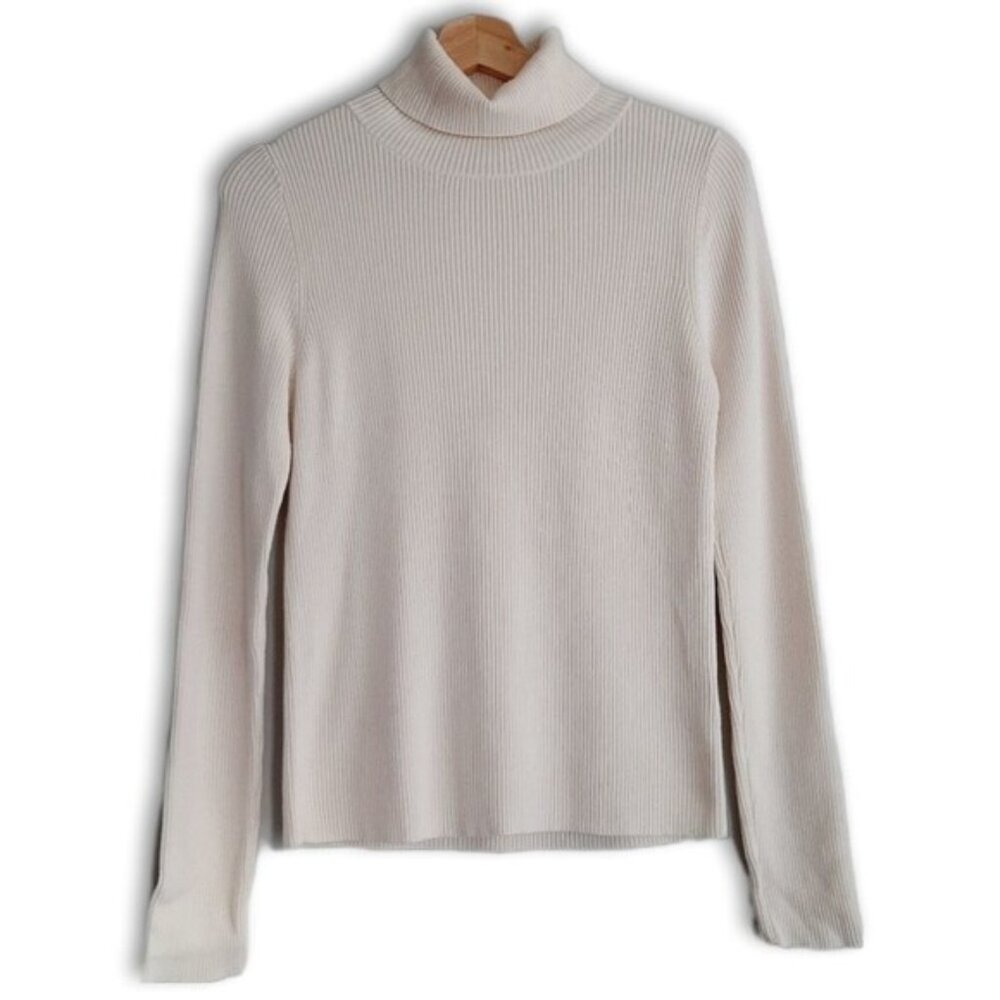 MAEVE / Anthropologie Turtleneck Button Cuffs Fine Rib Fitted Sweater M Flawed